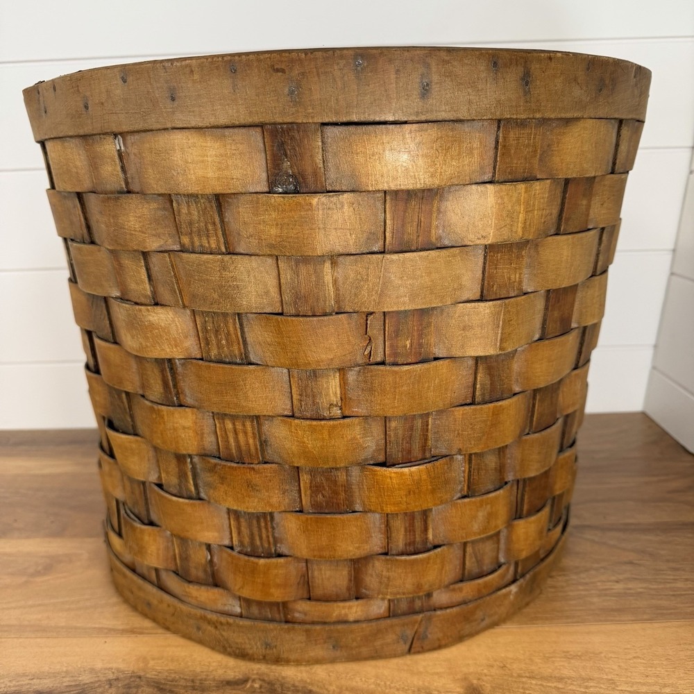 Antique S-XL Nesting Wood Splint Baskets *Flaws* Dark Woven Slats With Tacks - Picture 4 of 16